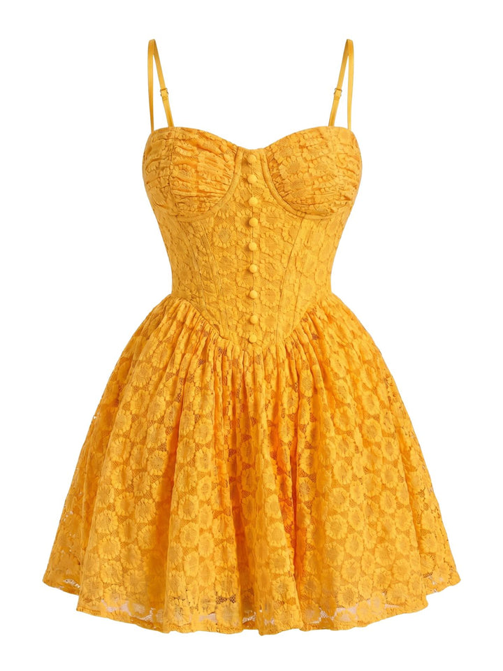 Turmeric 1950s Floral Embroidery Lace Backless Dress, vintage dress, retro fashion, rockabilly, pin-up fashion - perfect for women who love vintage and retro fashion
