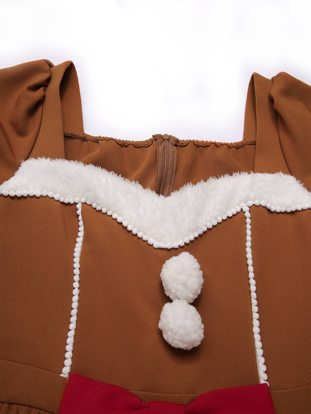 Turmeric 1950s Gingerbread Man Plush Trim Dress, vintage dress, retro fashion, rockabilly, pin-up fashion - perfect for women who love vintage and retro fashion