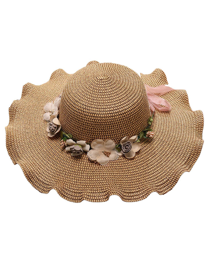 Vintage 3D Floral Raffia Fringe Brim Sun Hat, vintage fashion, retro style - perfect for women who love vintage and retro fashion