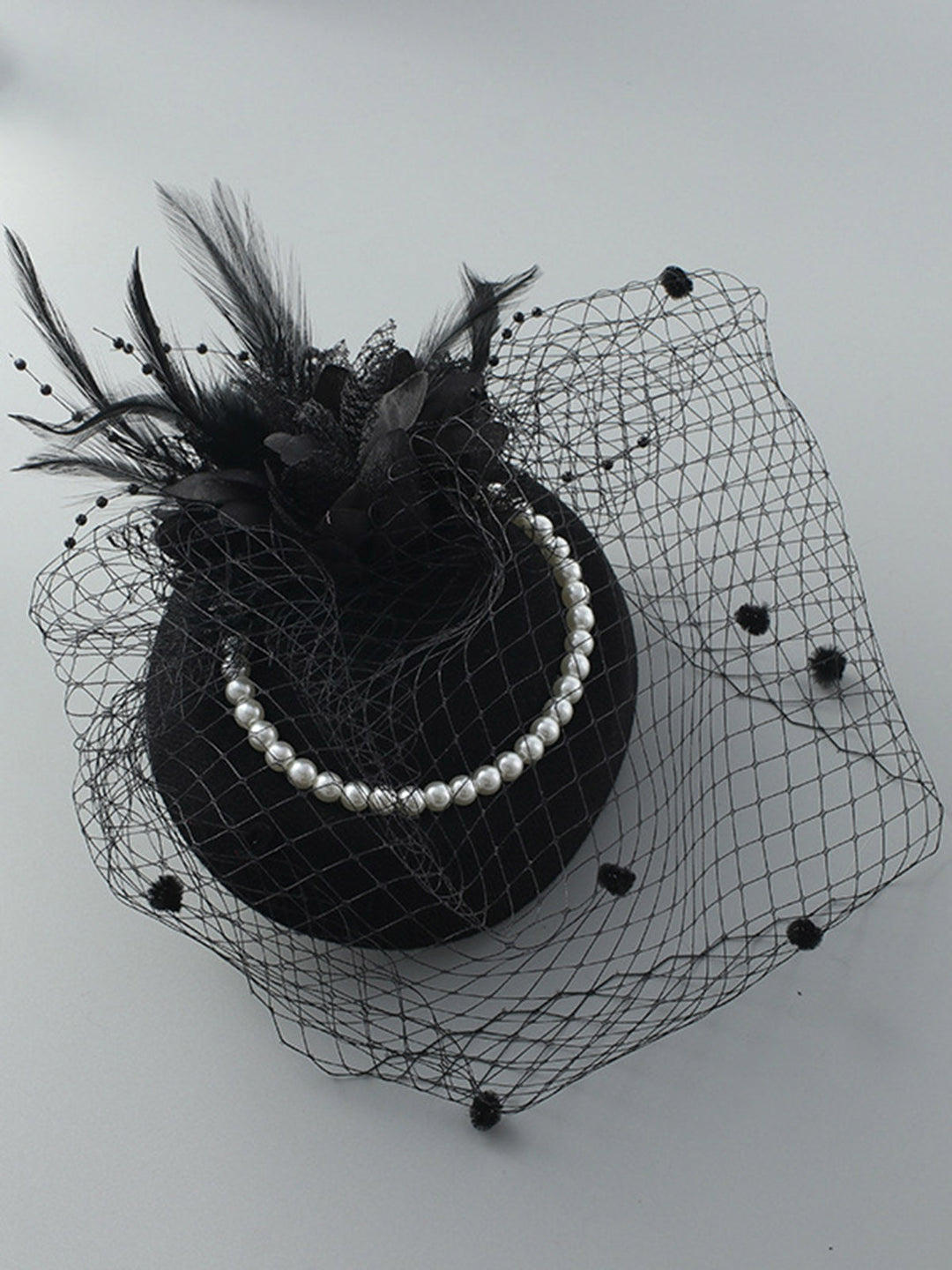 Vintage Feather Pearl Mesh Hat - vintage fashion, retro style