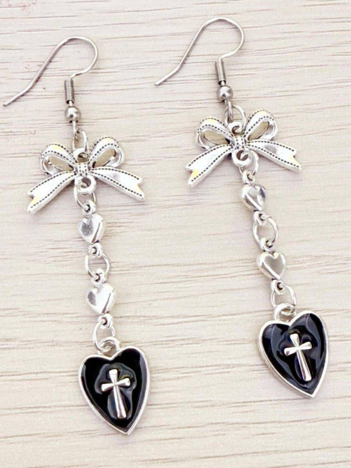 Vintage Gothic Cross Heart Bowknot Dangle Earrings - vintage fashion, retro style