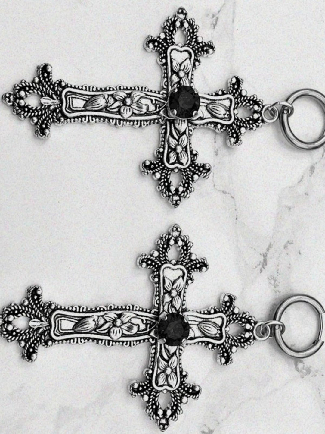 Vintage Halloween Gothic Cross 3D Flower Gemstone Earrings - vintage fashion, retro style