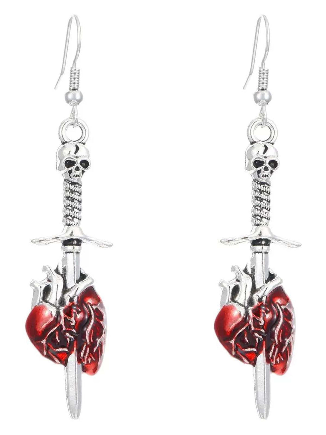 Vintage Halloween Skull Sword Heart Earrings - vintage fashion, retro style