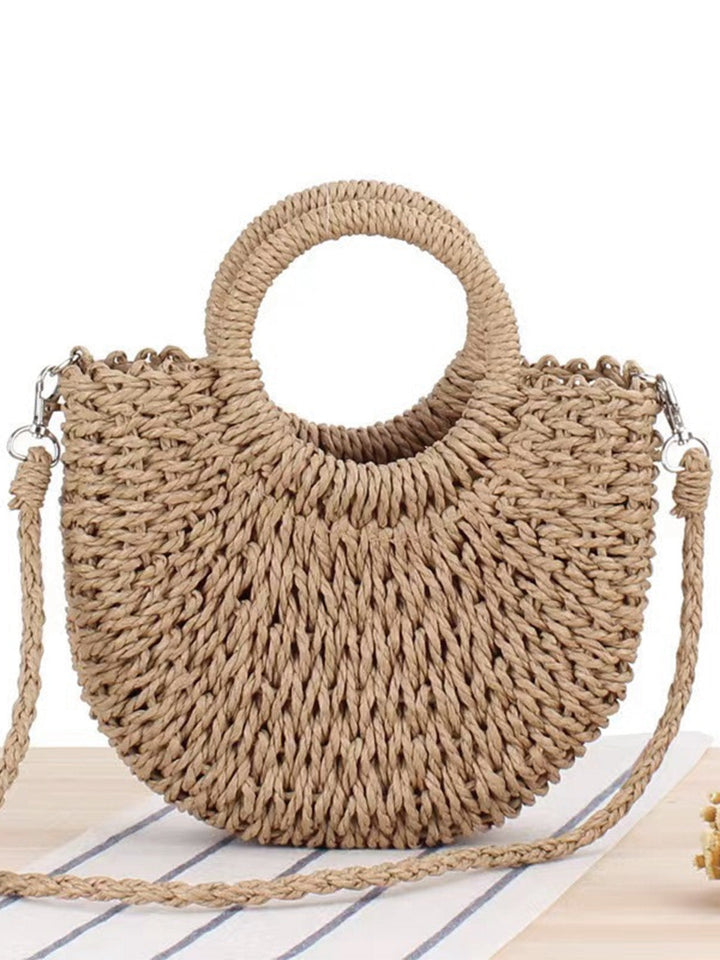 Vintage Handmade Woven Moon Shape Crossbody Beach Bag - vintage fashion, retro style
