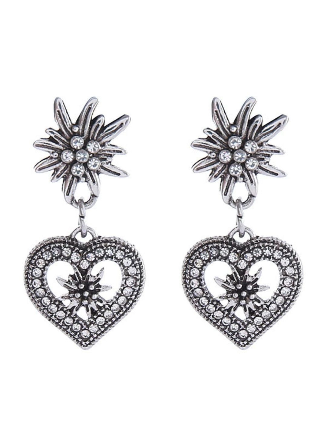 Vintage Heart Edelweiss Earrings - vintage fashion, retro style