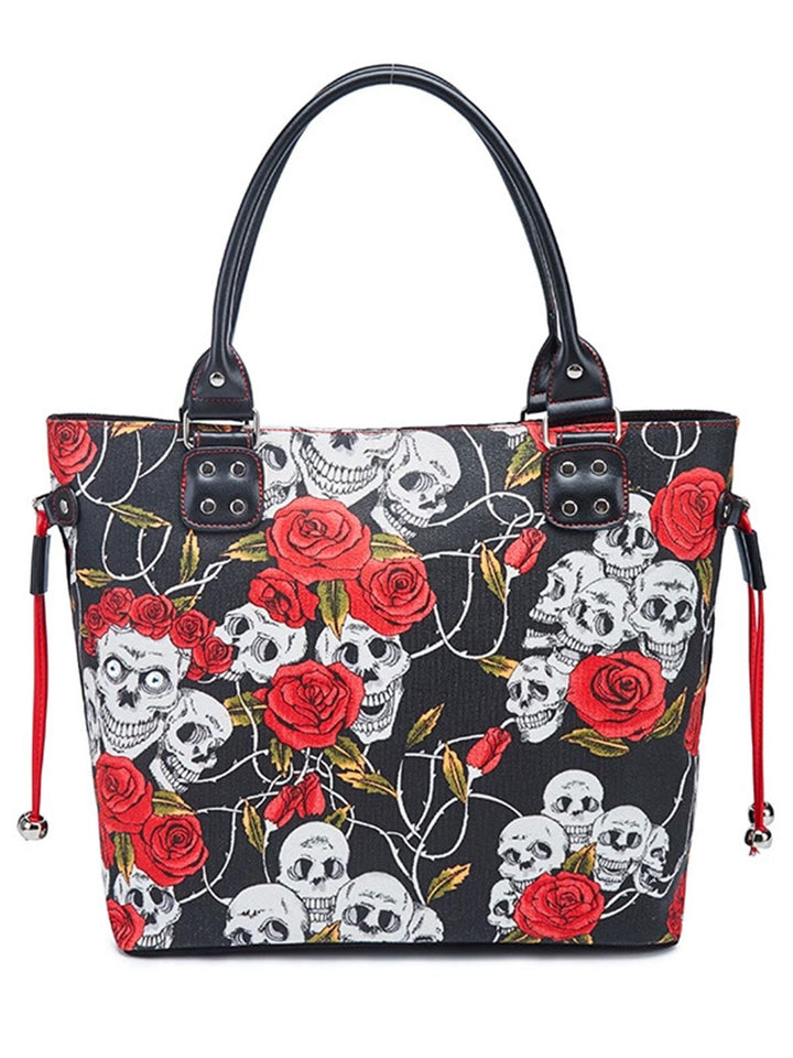 Vintage Punk Skull &amp; Rose Print Handbag - vintage fashion, retro style