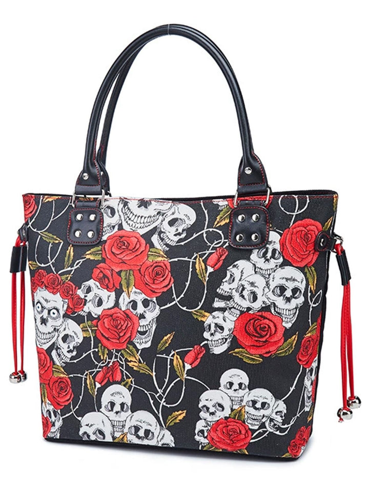 Vintage Punk Skull &amp; Rose Print Handbag - vintage fashion, retro style