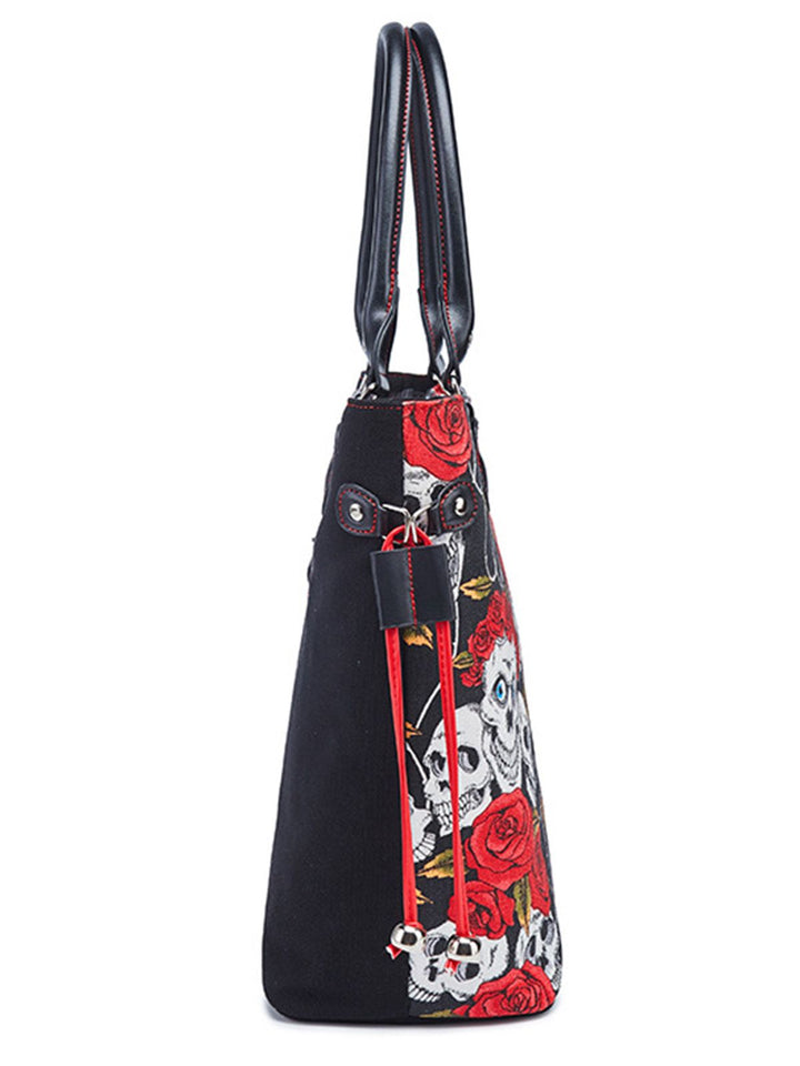 Vintage Punk Skull &amp; Rose Print Handbag - vintage fashion, retro style