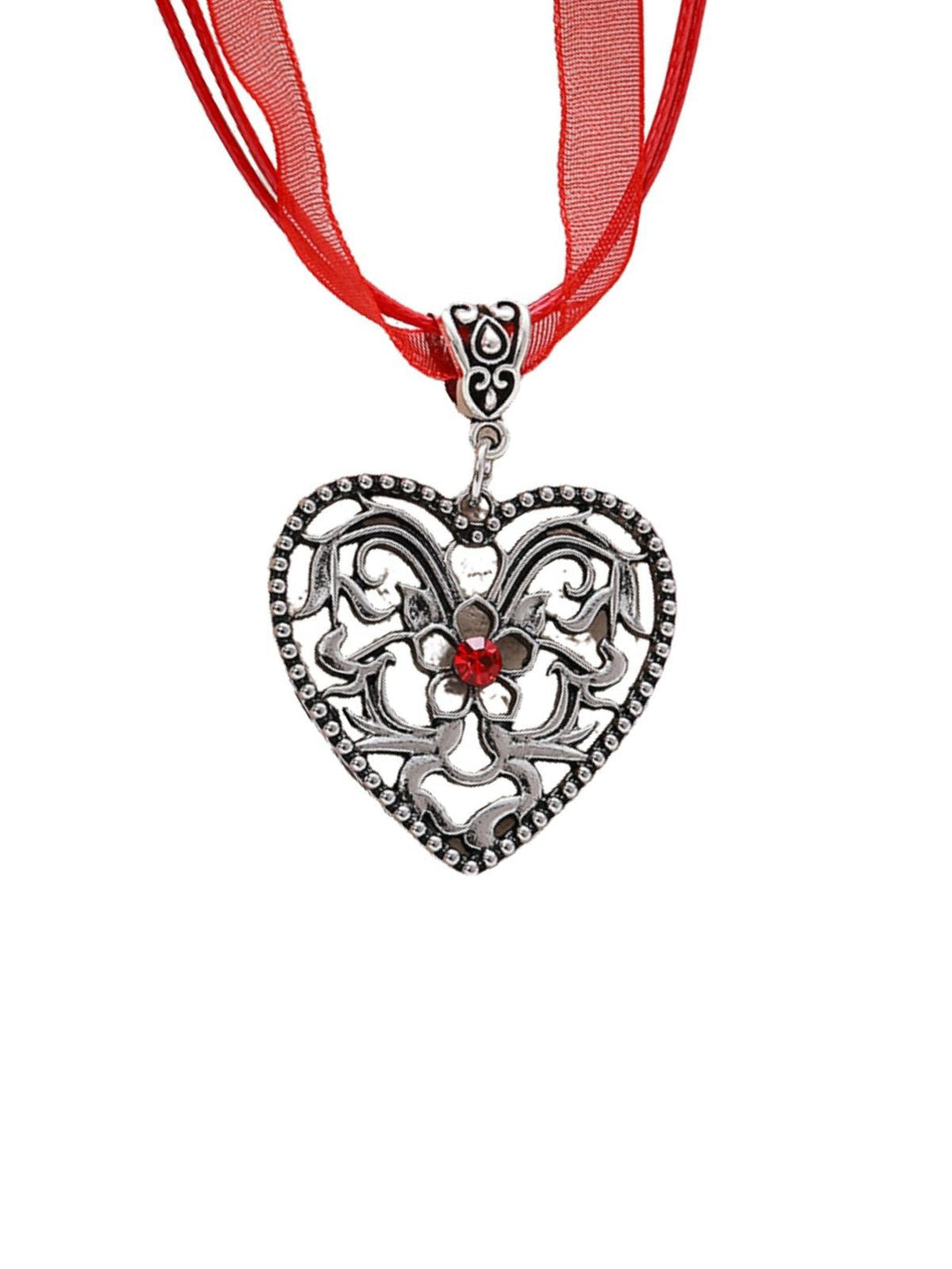 Vintage Ribbon Heart Flower Necklace - vintage fashion, retro style