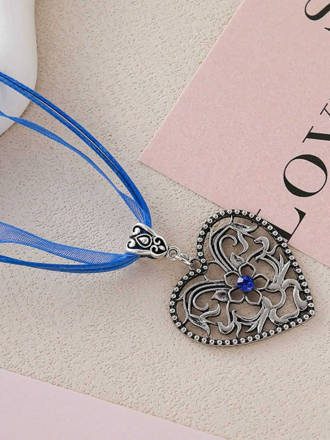 Vintage Ribbon Heart Flower Necklace - vintage fashion, retro style