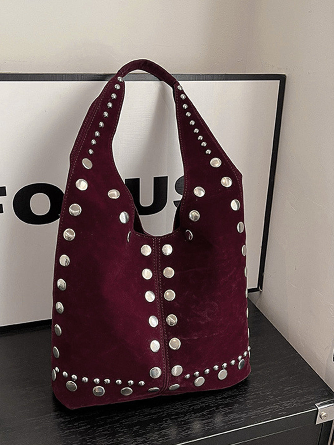 Vintage Suede Studded Shoulder Bag: beautiful vintage fashion, retro style, classic elegance with timeless appeal