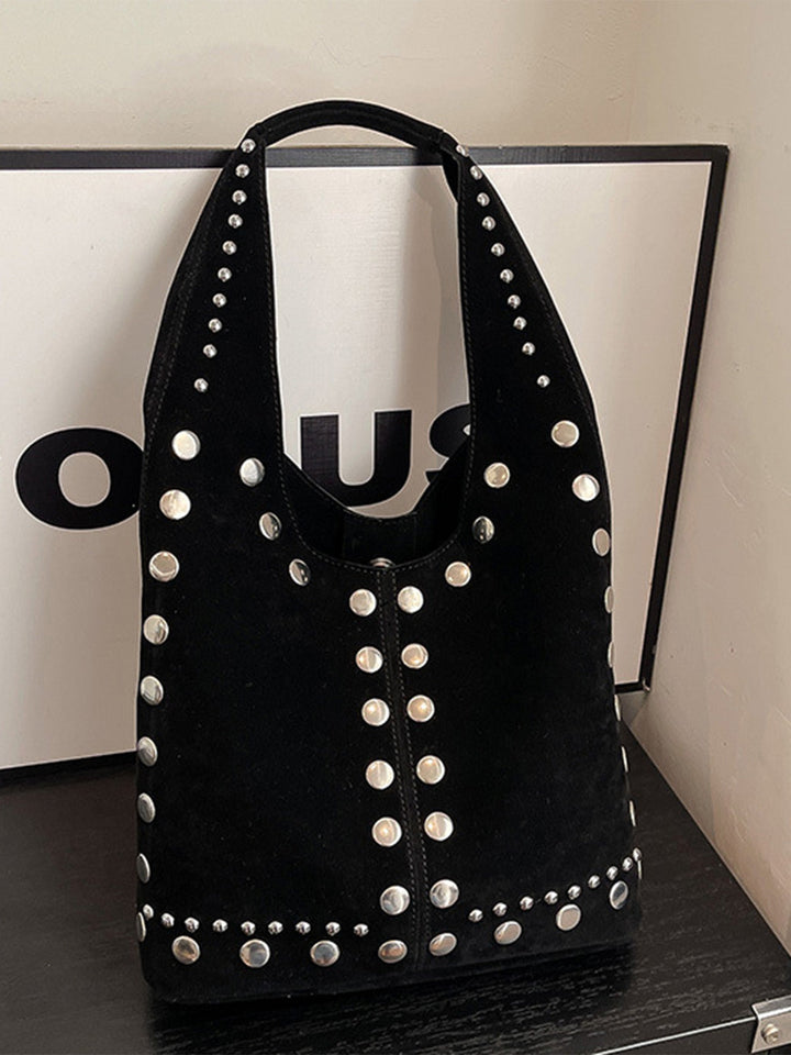 Vintage Suede Studded Shoulder Bag | vintage fashion, retro style, classic elegance - perfect for retro fashion enthusiasts