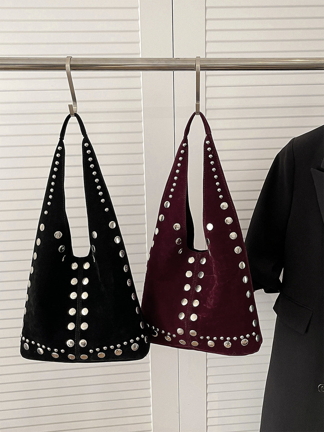 Vintage Suede Studded Shoulder Bag - vintage fashion, retro style, classic elegance for vintage lovers