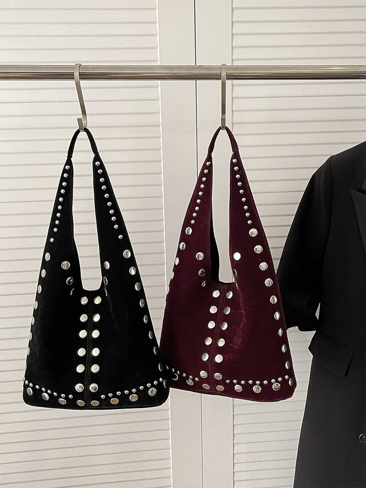 Vintage Suede Studded Shoulder Bag - vintage fashion, retro style, classic elegance for vintage lovers