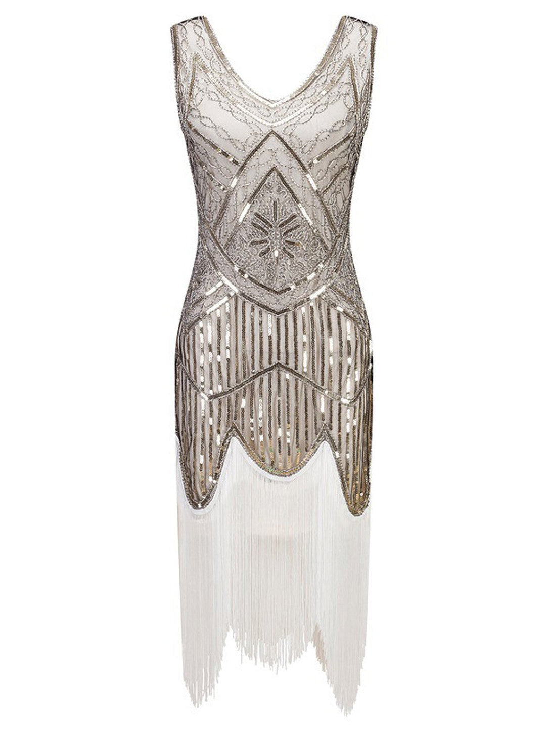 She slips into this White 1920s Fringed Flapper Dress and suddenly it&