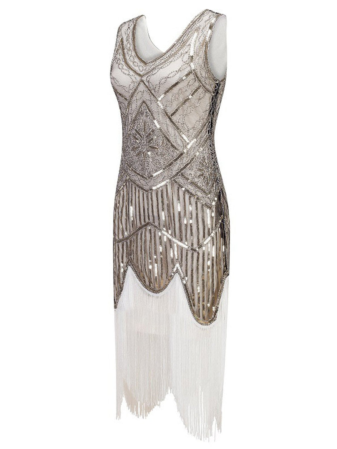 She slips into this White 1920s Fringed Flapper Dress and suddenly it&