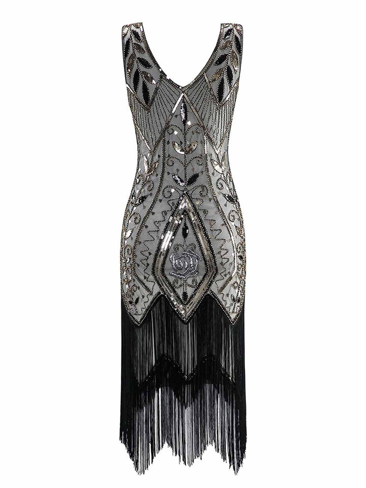 White 1920s Sequined Fringe Dress, classic 1920s style elegant retro fashion - Image 6
