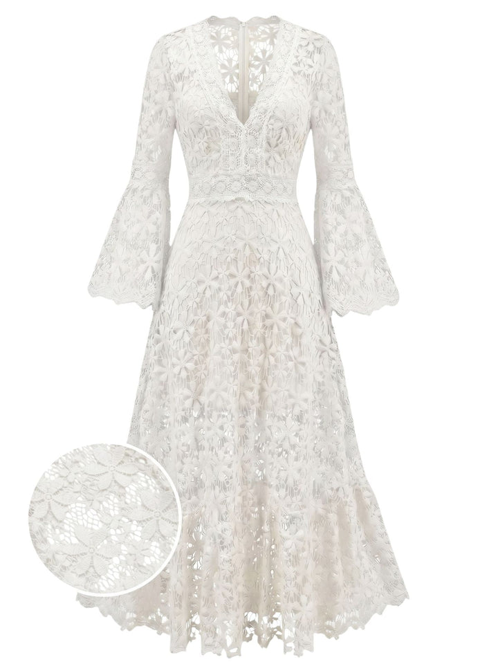 White 1930s Backless Lace Swing Maxi Dress, vintage dress, retro fashion, rockabilly, pin-up fashion - perfect for women who love vintage and retro fashion