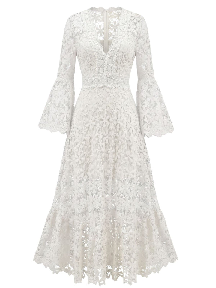White 1930s Backless Lace Swing Maxi Dress, vintage dress, retro fashion, rockabilly, pin-up fashion - perfect for women who love vintage and retro fashion