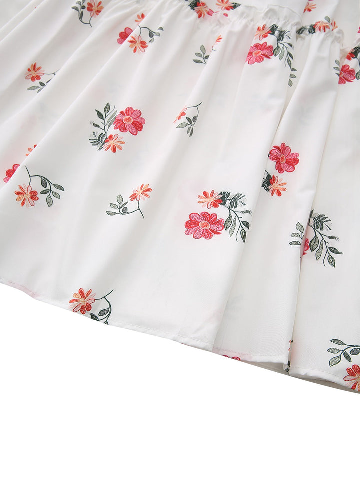 White 1930s Floral Ruffled Off-Shoulder Puff Dress - vintage dress, retro fashion, pure white