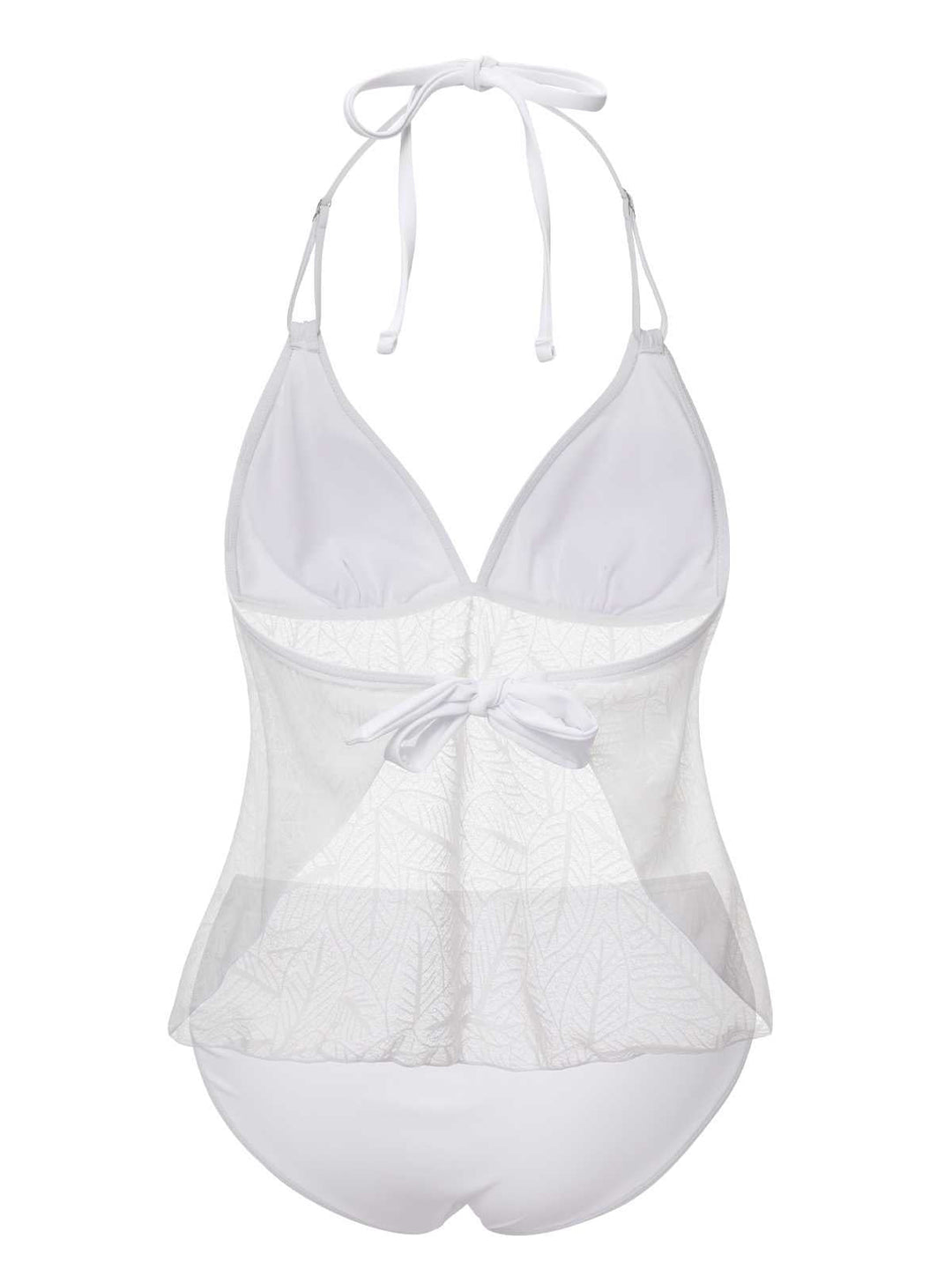 This White 1930s Halter Backless Solid Swimsuit carries 1930s vacation dreams in every stitch