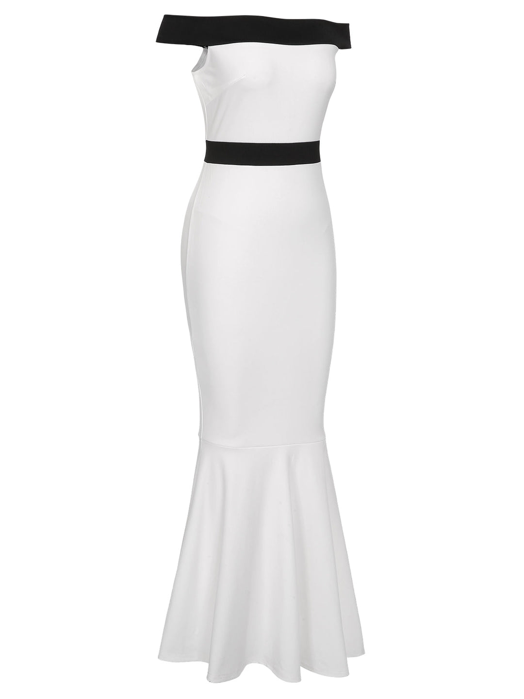 White 1930s Off-Shoulder Fishtail Dress: where 1930s romance meets her modern spirit