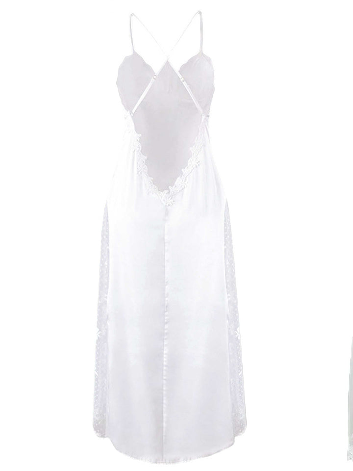 White Sheer Mesh Lace Nightdress Set - vintage dress, retro fashion, pure white