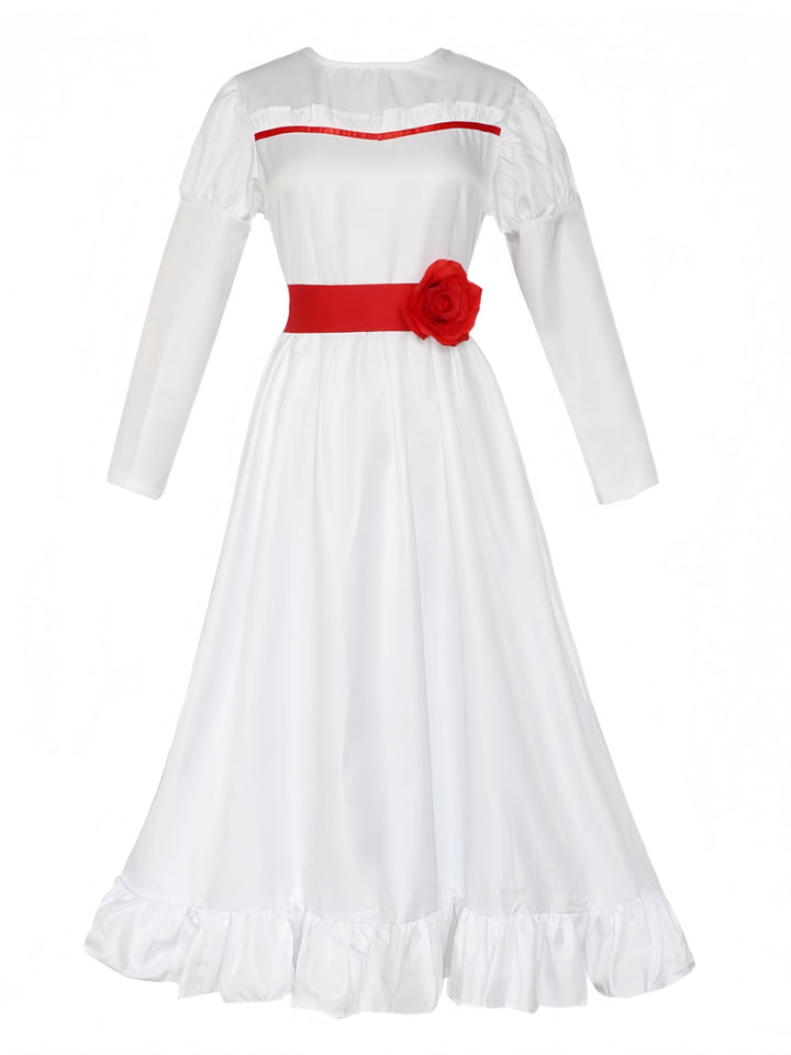 White 1940s Annabelle Doll Inspired Dress - vintage dress, retro fashion, elegant red
