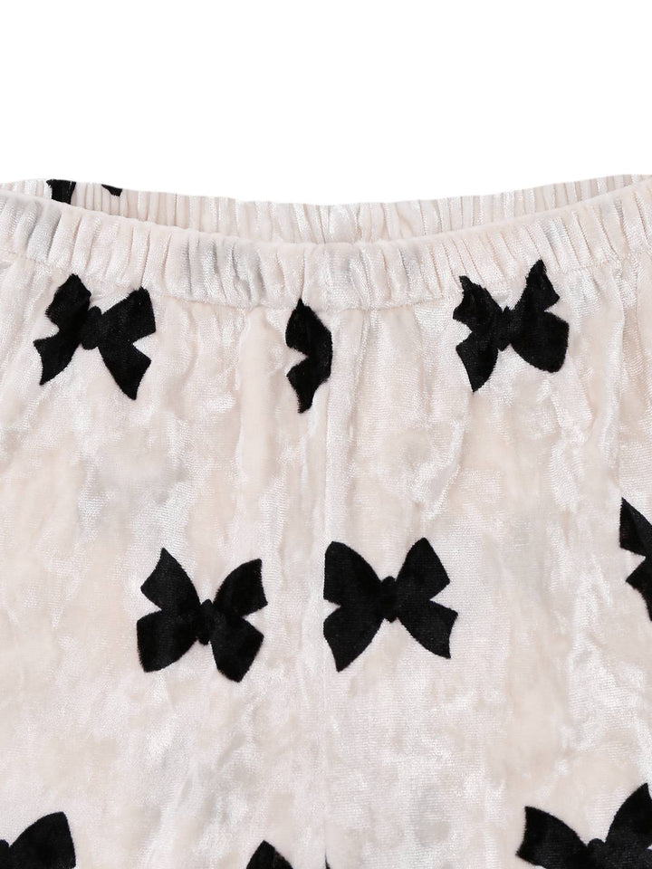 White Bow Print Velvet Pajama Set - vintage fashion, retro style, pure white