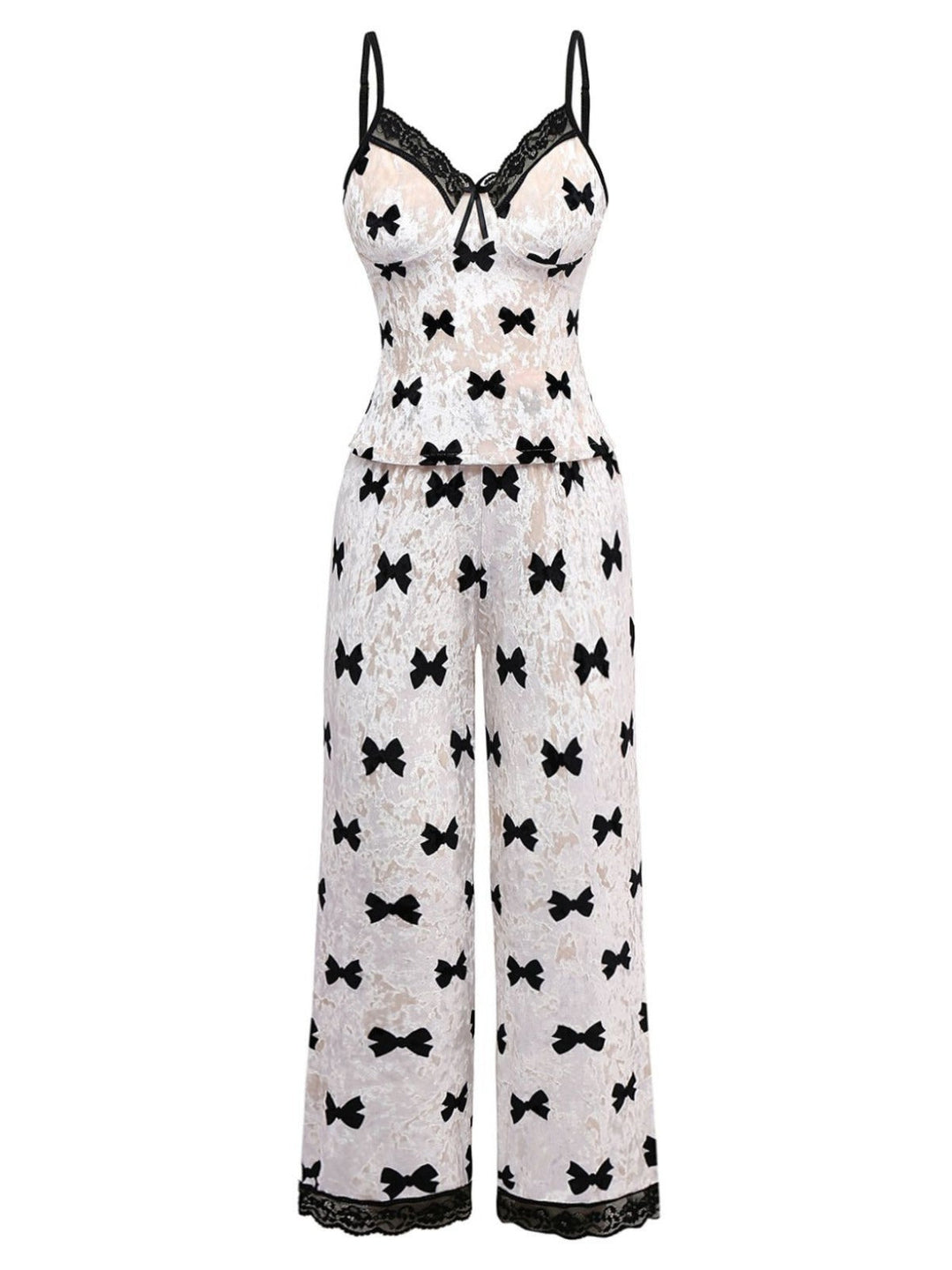 White Bow Print Velvet Pajama Set, vintage fashion, retro style - perfect for women who love vintage and retro fashion