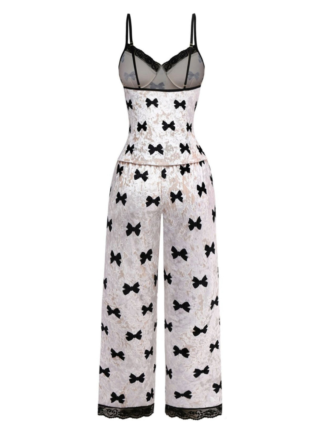 White Bow Print Velvet Pajama Set, vintage fashion, retro style - perfect for women who love vintage and retro fashion