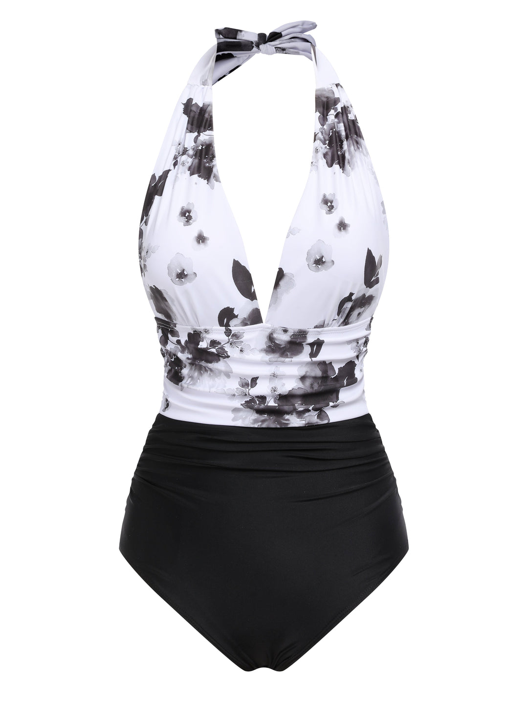 White Chinese Paint Halter Swimsuit: timeless style reimagined