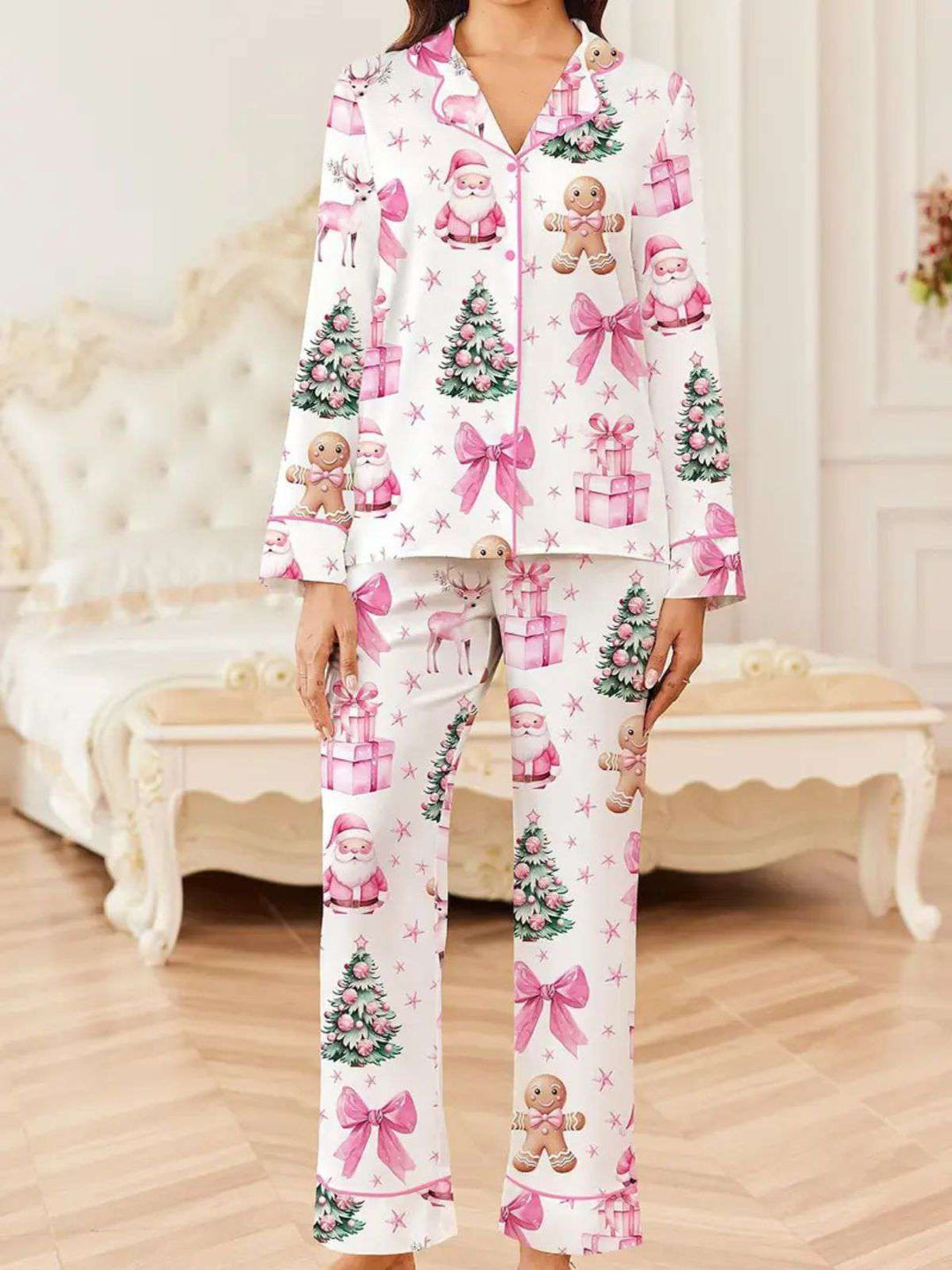 White Christmas Candy Canes Pajama Set - vintage fashion, retro style, pure white