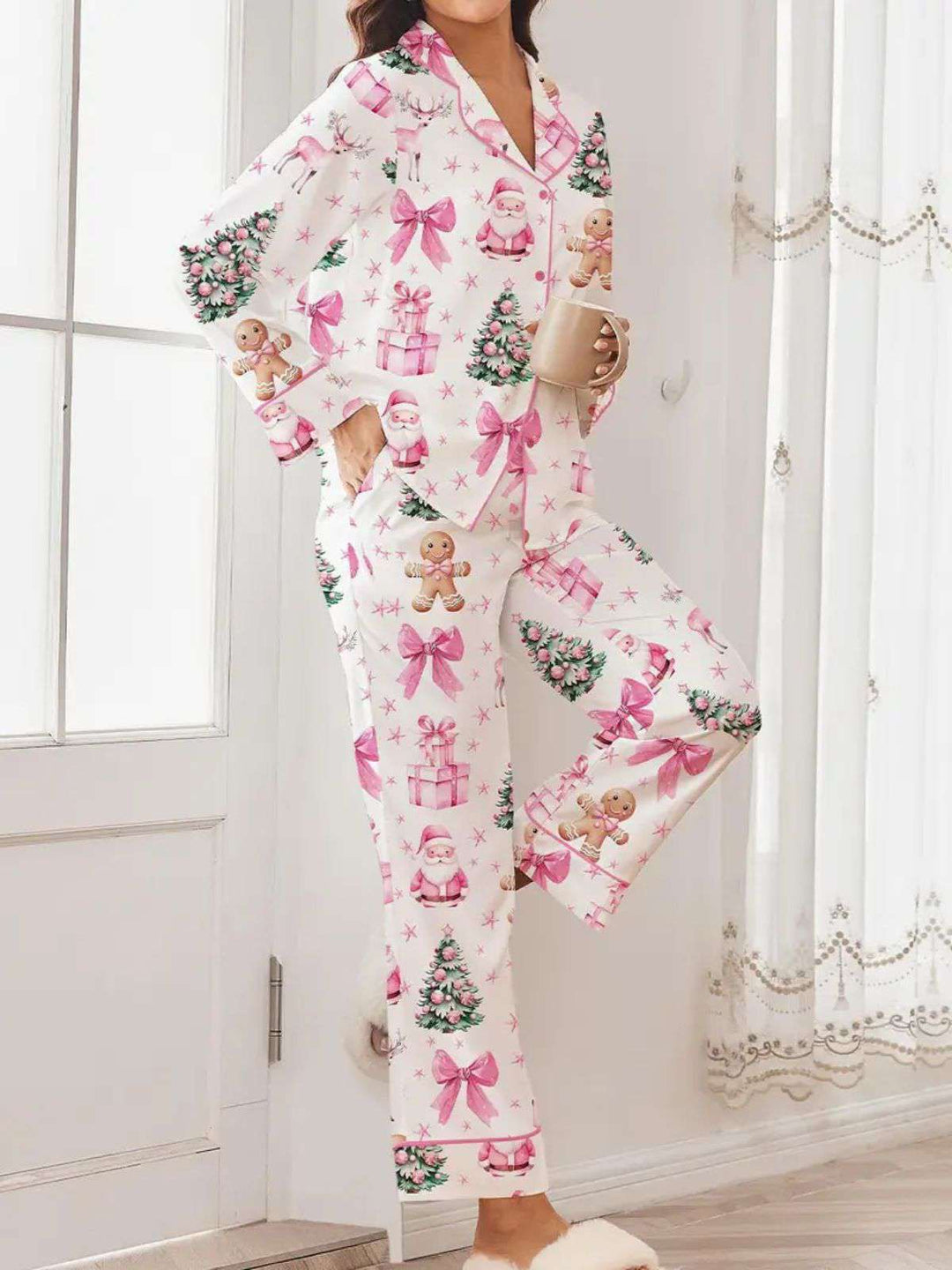 White Christmas Candy Canes Pajama Set - vintage fashion, retro style, pure white