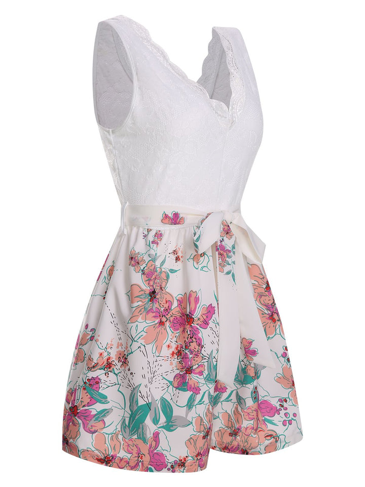 White 1940s Cotton Floral Lace V-Neck Romper, vintage romper, retro jumpsuit - perfect for women who love vintage and retro fashion
