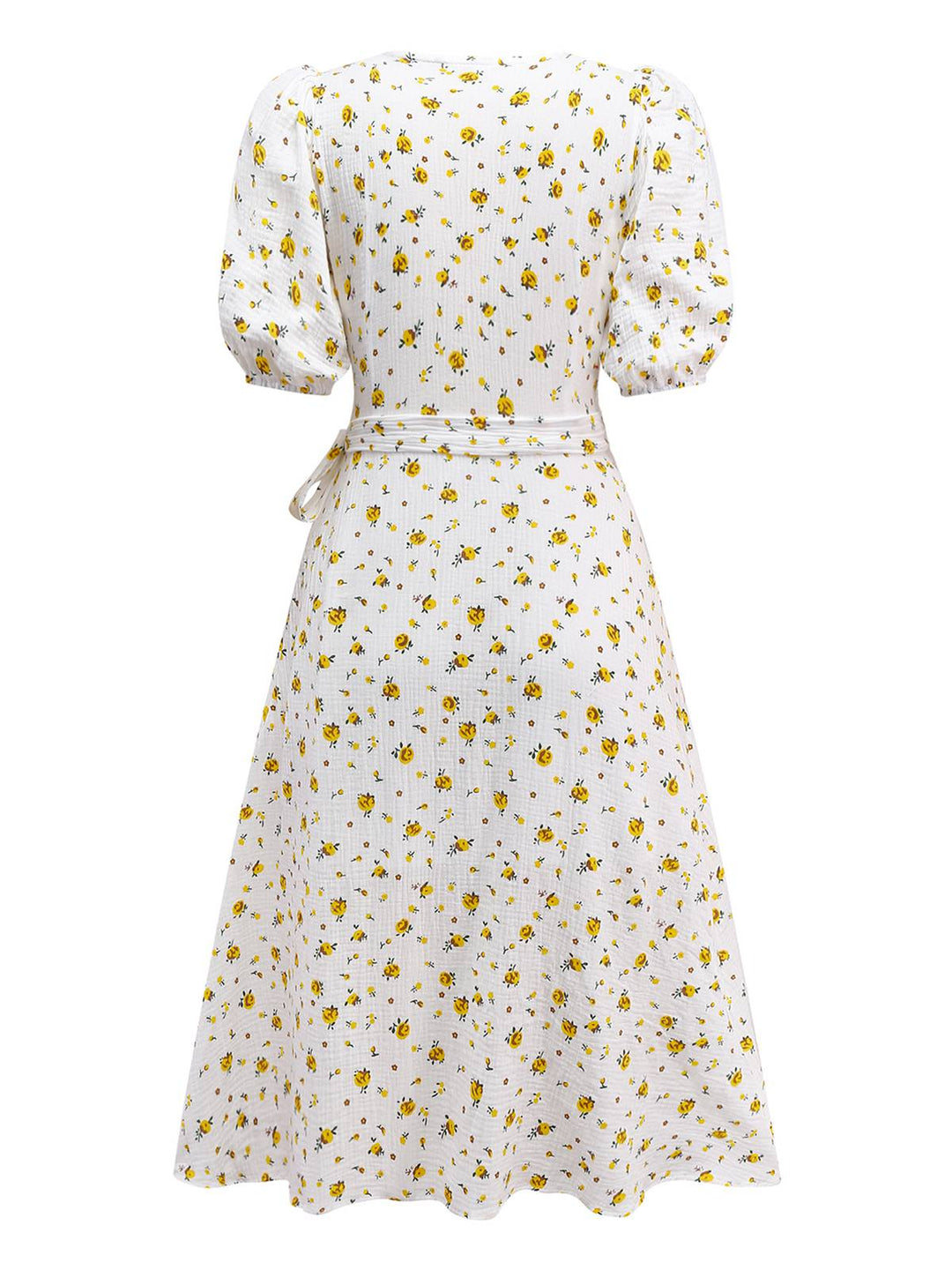 White 1940s Ditsy Floral Cotton Wrap Dress - vintage dress, retro fashion, pure white