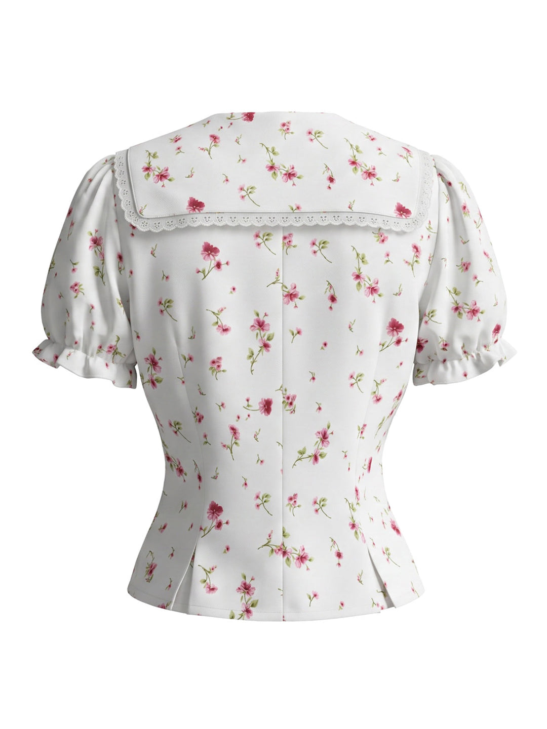 White 1980s Floral Vintage Classic Blouse 3