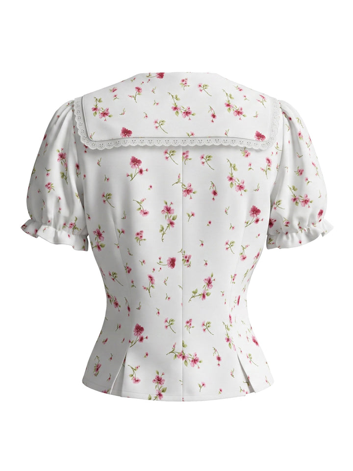 White 1980s Floral Vintage Classic Blouse 3