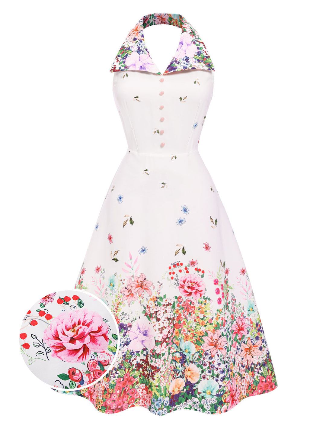 She slips into this White 1940s Floral Lapel Patchwork Dress and suddenly it&
