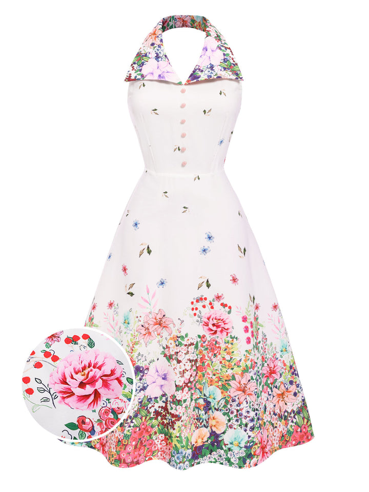 She slips into this White 1940s Floral Lapel Patchwork Dress and suddenly it&