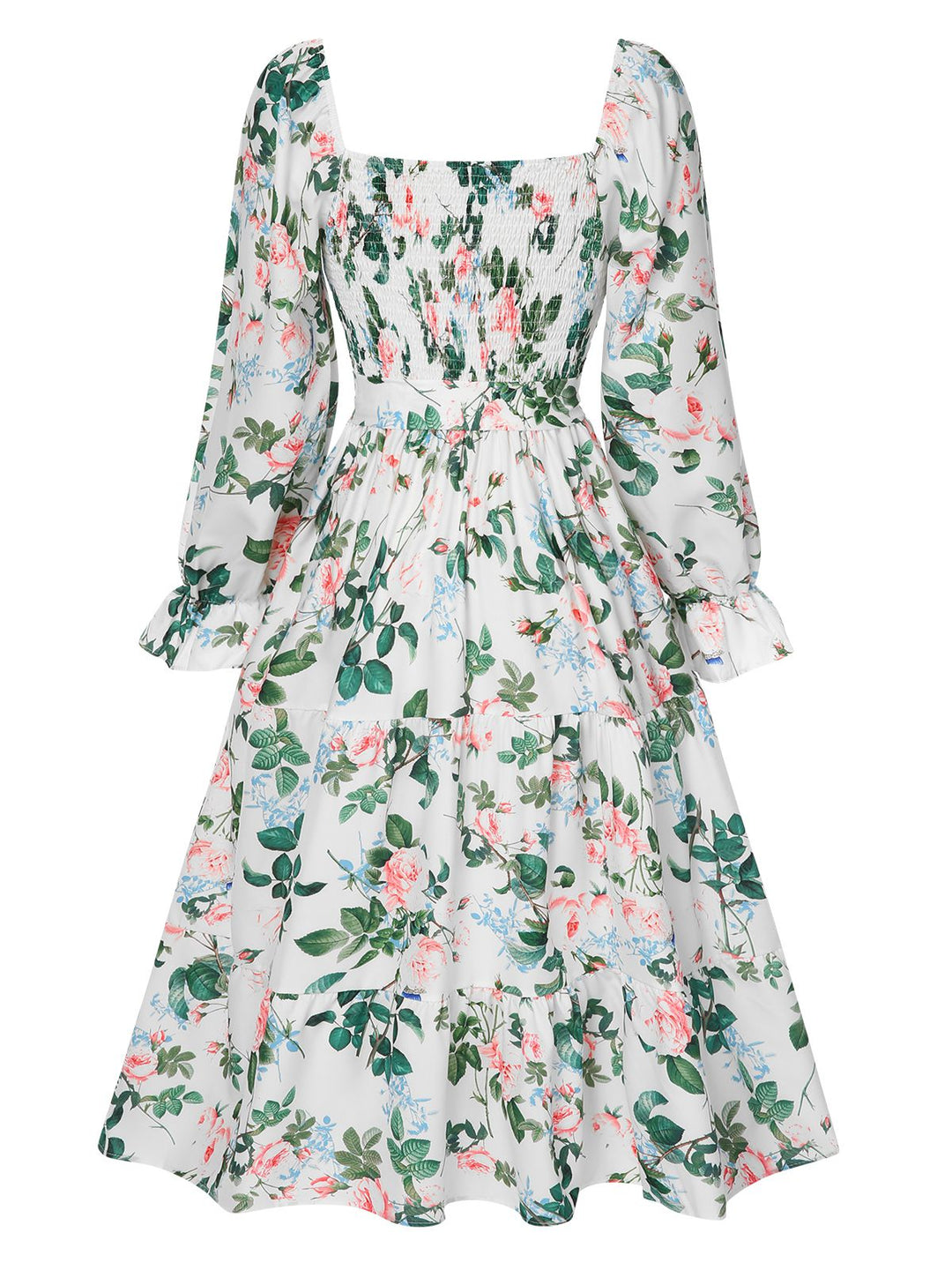 White 1940s Floral Pleated Belt Dress, vintage dress, retro fashion, floral print - perfect for women who love vintage and retro fashion