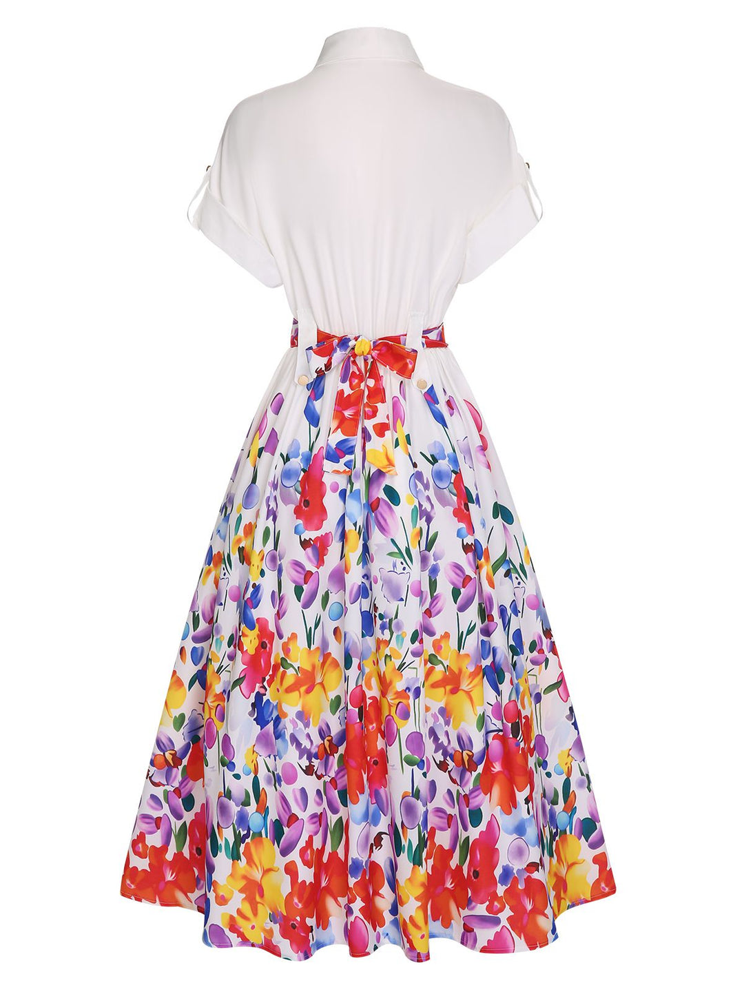 White 1940s Floral Shirt Collar Belt Dress, vintage dress, retro fashion, floral print - perfect for women who love vintage and retro fashion