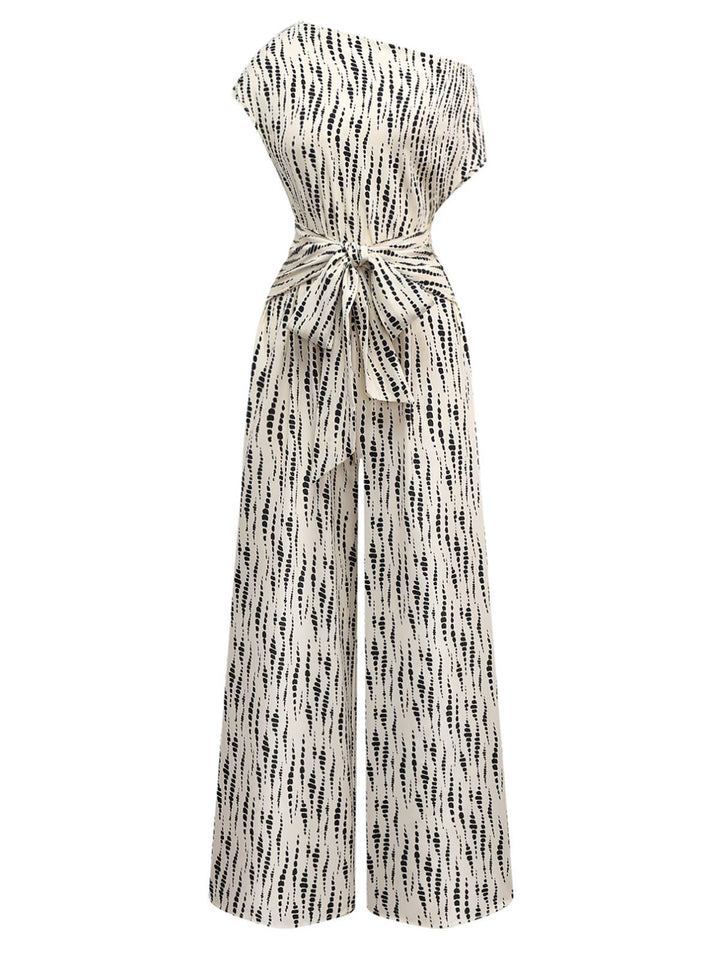 White 1940s Ink Stains Oblique Neck Jumpsuit - vintage jumpsuit, retro fashion, pure white