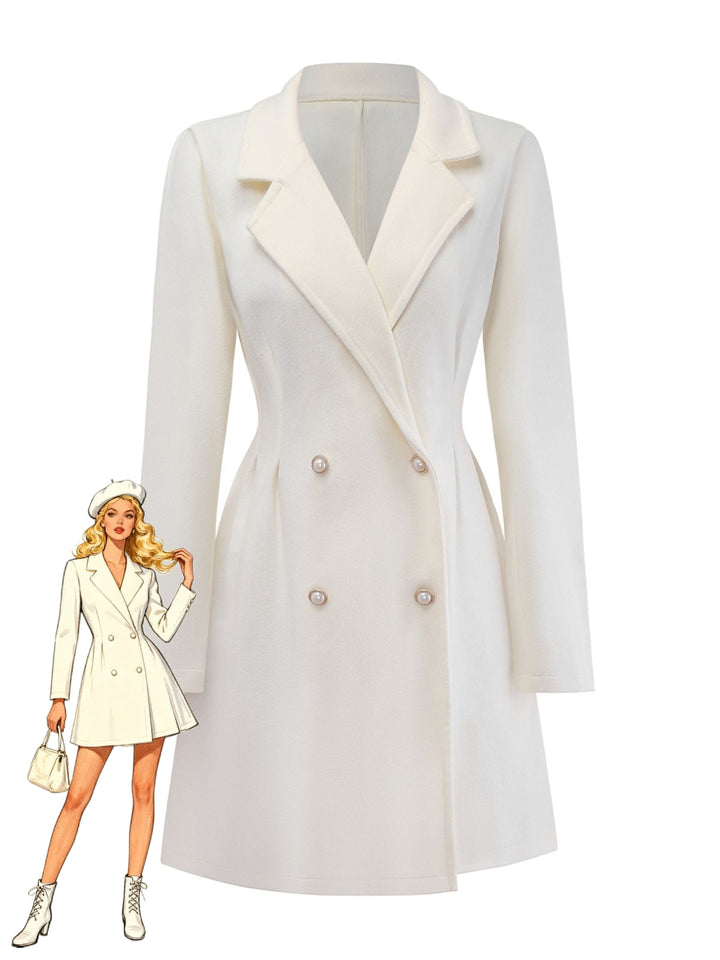 White 1940s Pearl Button Faux-Wool Coat - vintage fashion, style, pure white
