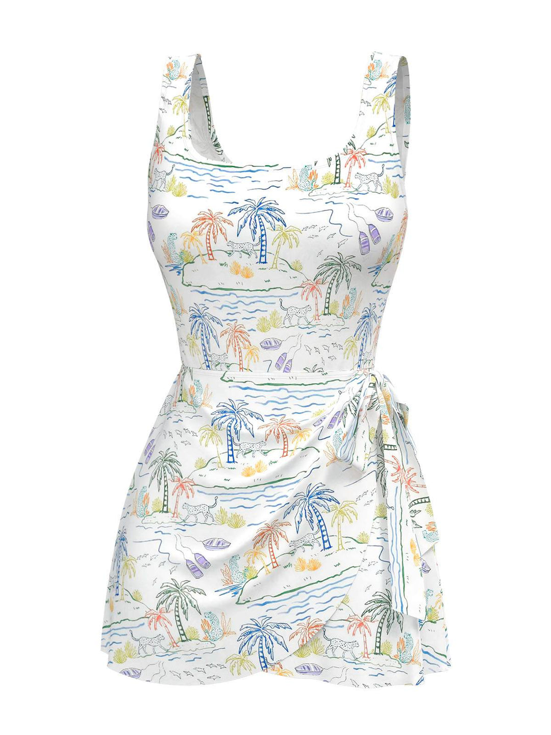 White 1940s Plant Print Square Neck Swimdress: where 1940s romance meets her modern spirit