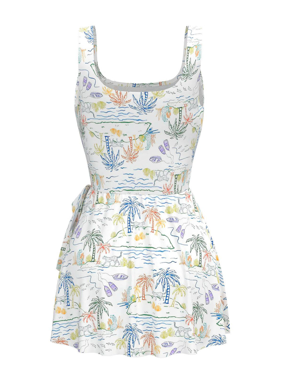 This White 1940s Plant Print Square Neck Swimdress wraps her in 1940s elegance, one twirl at a time
