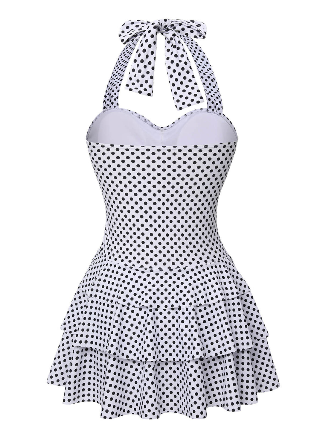 White 1940s Polka Dot Halter Skirted Swimsuit, vintage skirt, retro style - perfect for women who love vintage and retro fashion