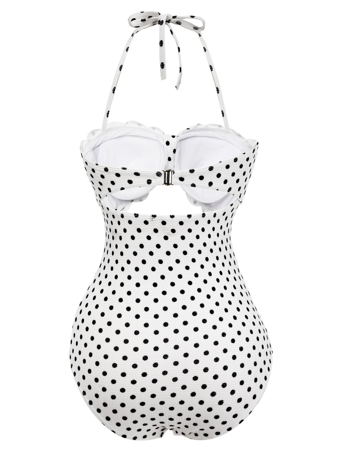 White 1940s Polka Dot Lace Up Halter Swimsuit: timeless style reimagined