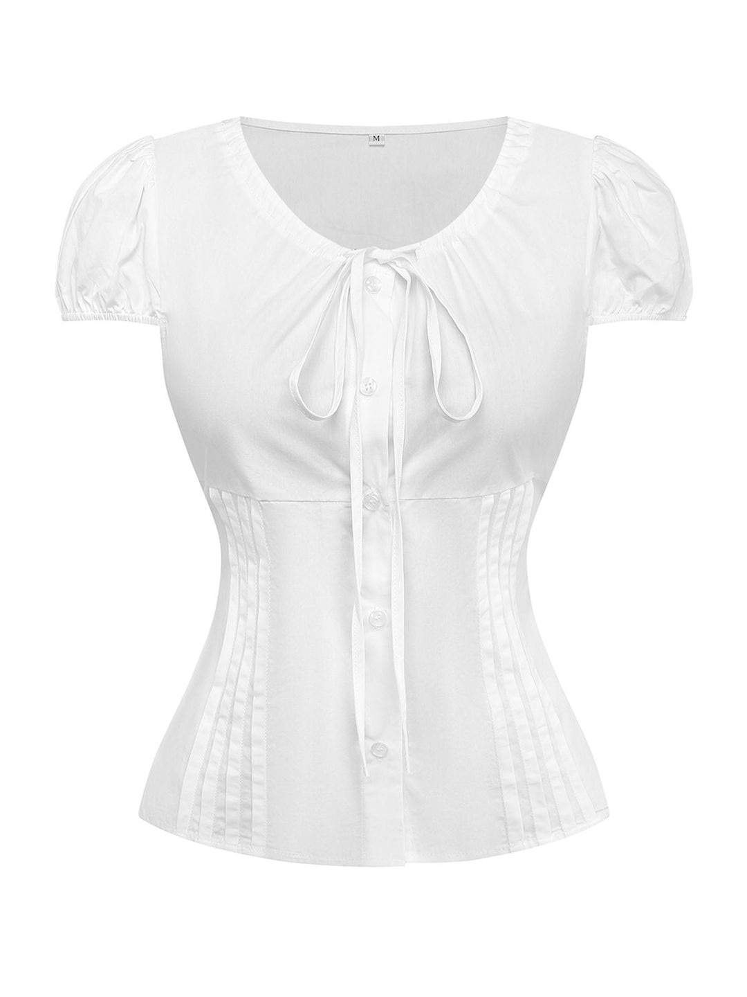White 1940s Round Neck Fitted Waist Solid Blouse - vintage fashion, retro style, pure white