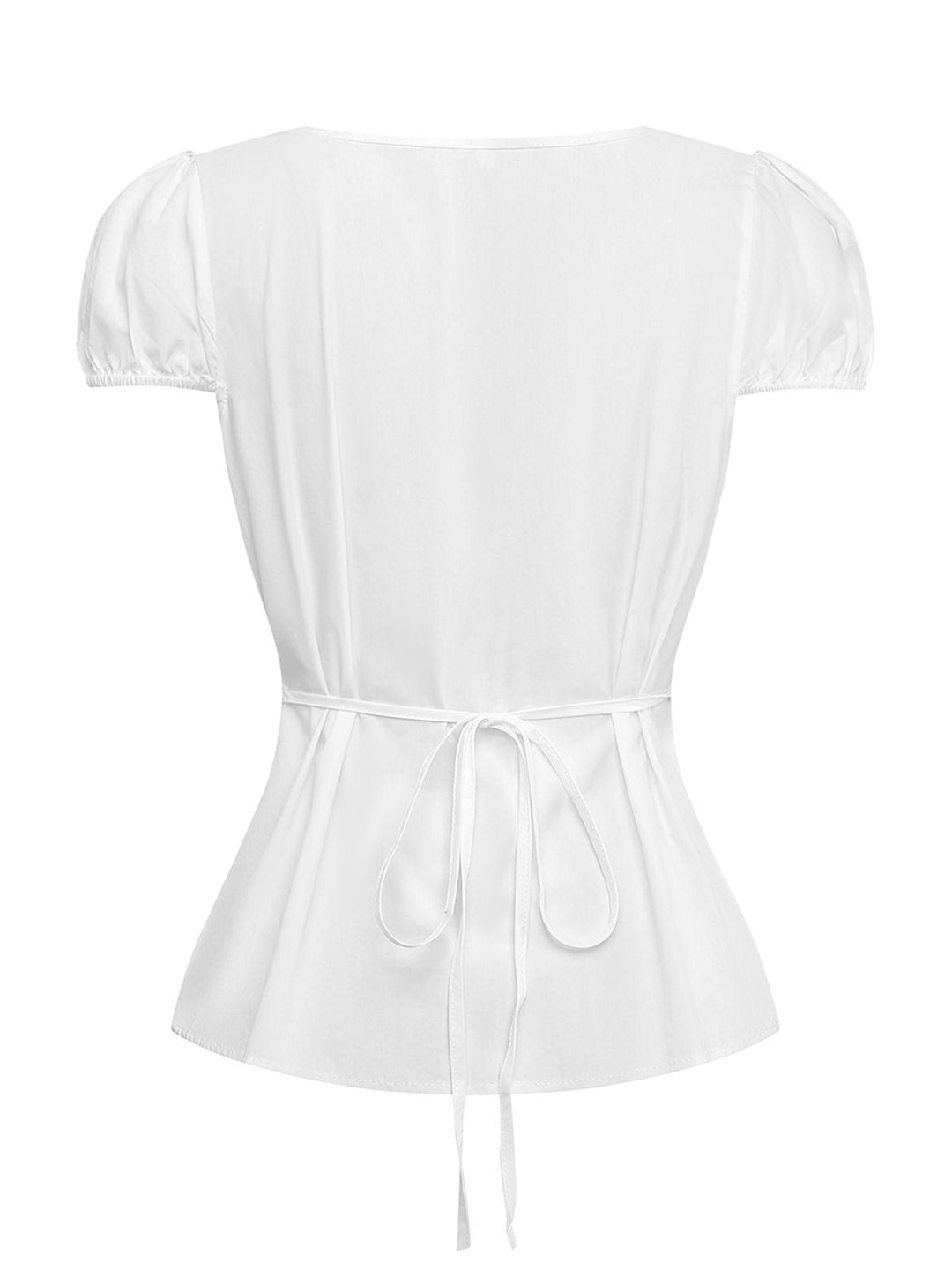 White 1940s Round Neck Fitted Waist Solid Blouse - vintage fashion, retro style, pure white
